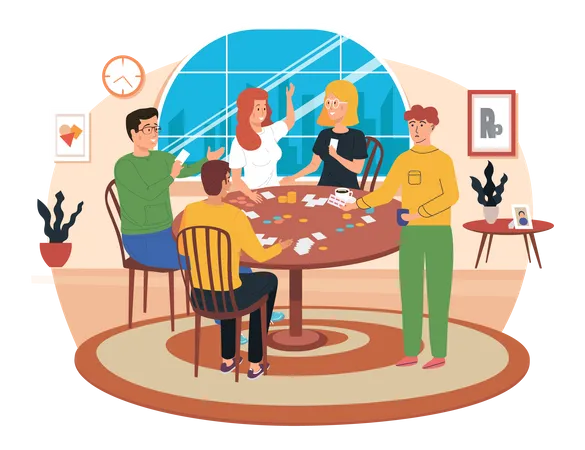 People playing board game at home  Illustration