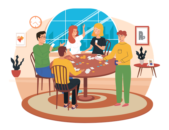 People playing board game at home  Illustration