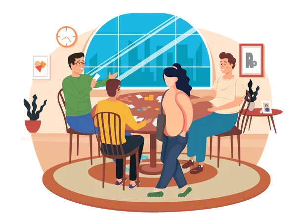 People playing board game together Illustration