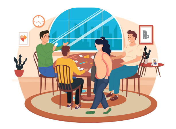 People playing board game together  Illustration