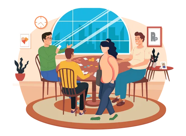 People playing board game together  Illustration