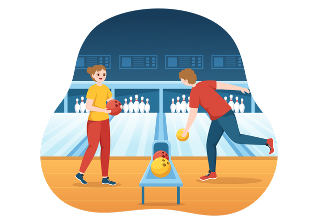 People Playing Bowling Game  Illustration