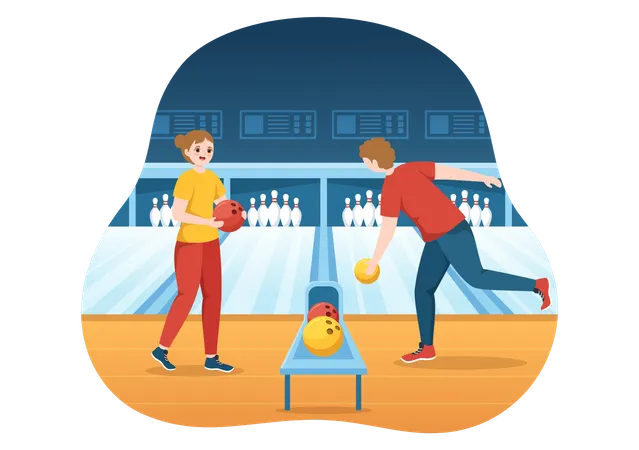 People Playing Bowling Game  Illustration