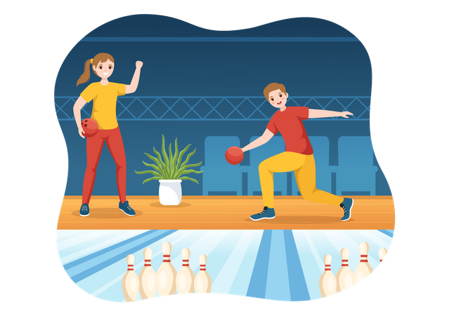 People Playing Bowling Game  Illustration