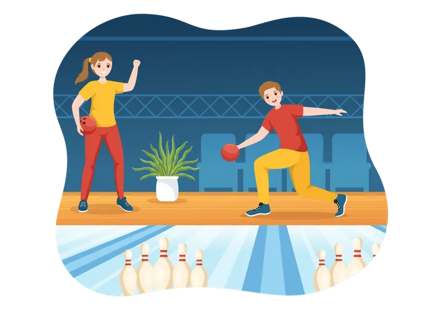 People Playing Bowling Game  Illustration