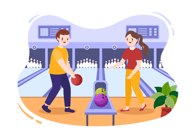 People Playing Bowling Game  Illustration