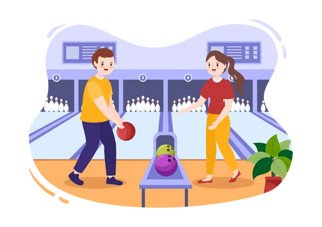 People Playing Bowling Game  Illustration