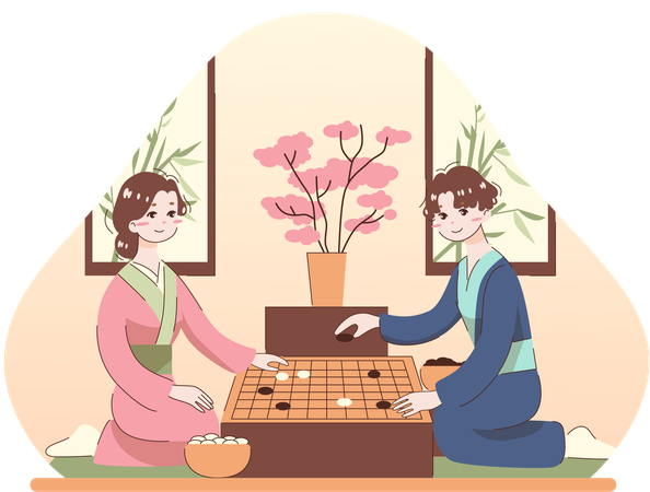 People playing checkers game  Illustration