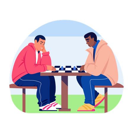 People playing chess in park  Illustration