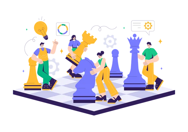 People playing chess with different strategies  Illustration