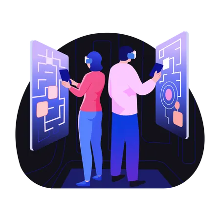 People playing escape room game  Illustration