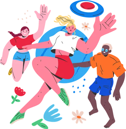 People Playing Frisbee  Illustration