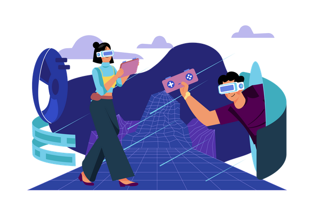 People playing game in metaverse  Illustration