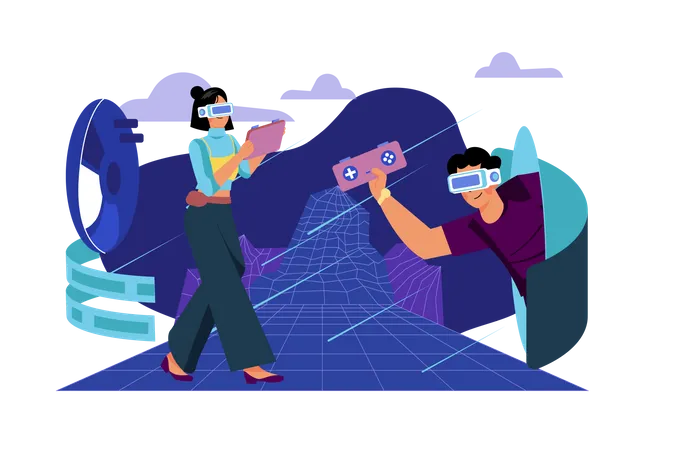 People playing game in metaverse  Illustration