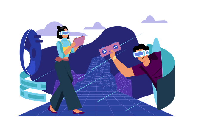 People playing game in metaverse  일러스트레이션
