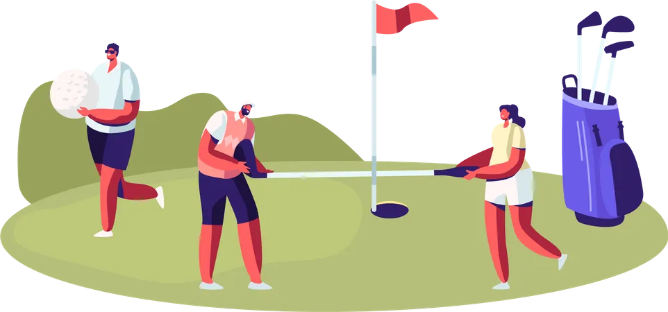 People Playing Golf  Illustration