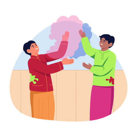 People playing holi  Illustration