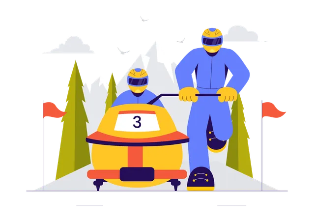 People playing in Bobsledding  Illustration