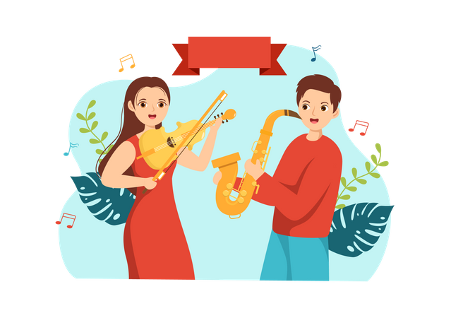 People playing music on World Music Day  Illustration