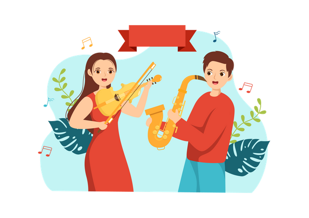 People playing music on World Music Day Illustration