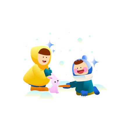 People playing on snow day  Illustration