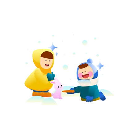 People playing on snow day  Illustration