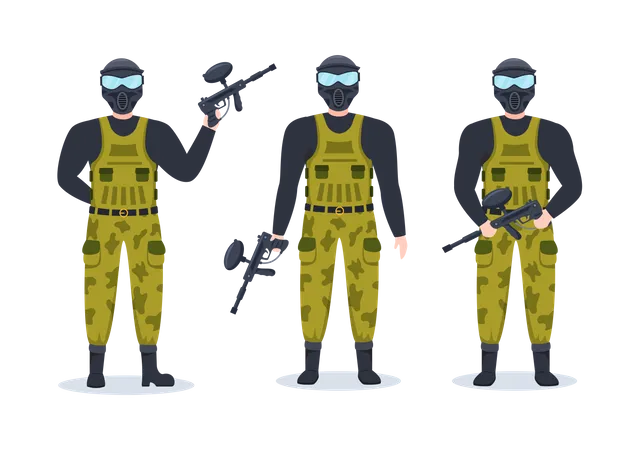 People playing paintball game Illustration