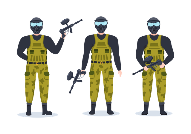 People playing paintball game  Illustration