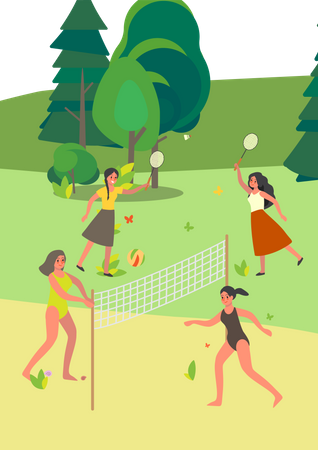 People playing sport game in public park Illustration