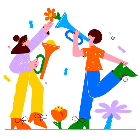 People playing trumpet in christmas celebration  Illustration