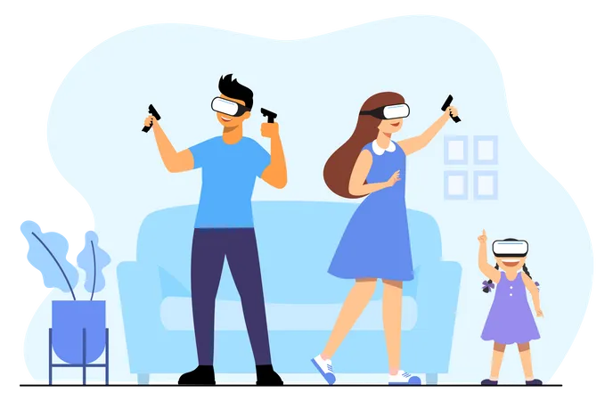 People Playing Video Game Using Vr Glasses  Illustration