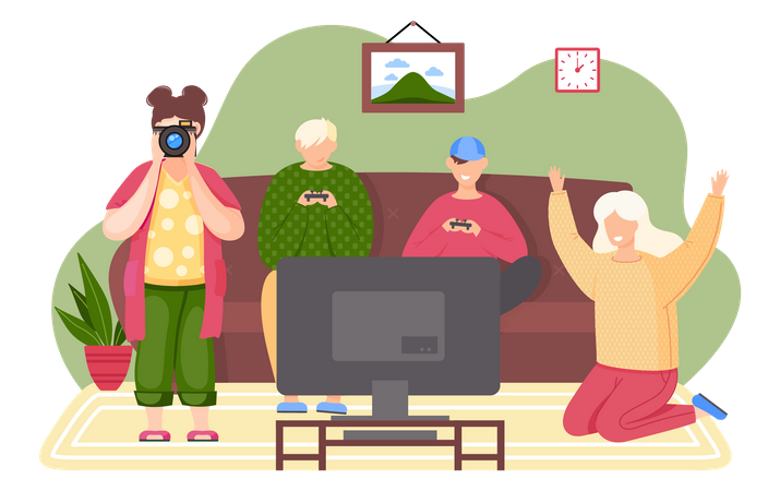 People playing video games Illustration