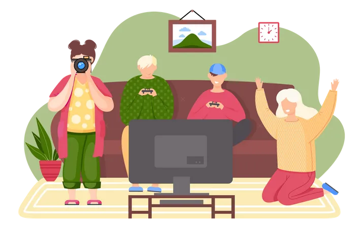 People playing video games  Illustration
