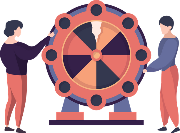 People playing wheel of fortune  イラスト