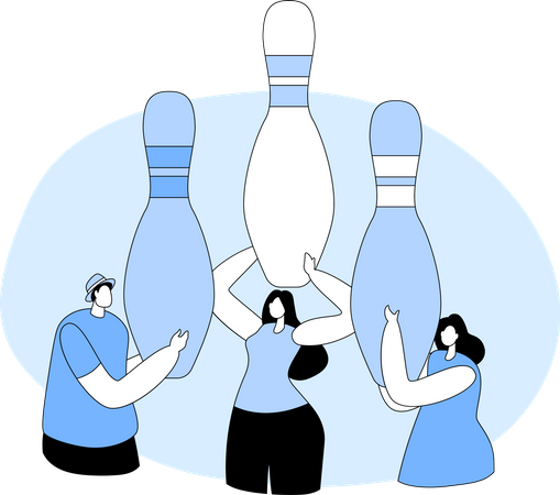 People playing with bowling pins  Illustration