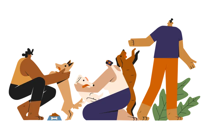 People playing with dogs  Illustration