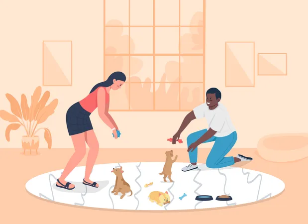 People playing with dogs Illustration