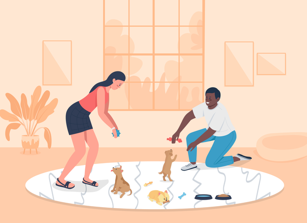 People playing with dogs  Illustration