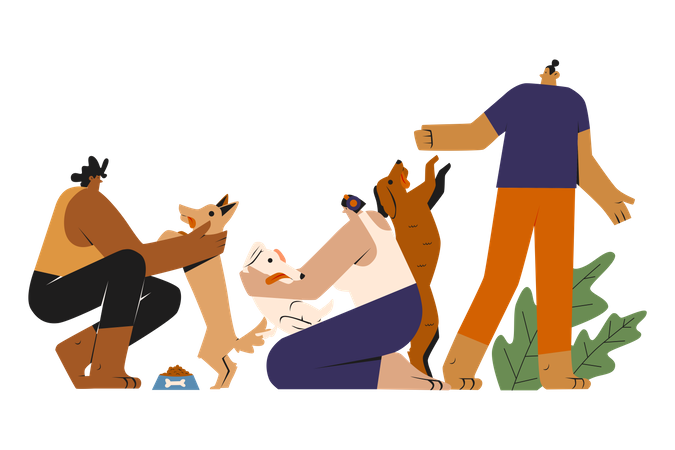 People playing with dogs  Illustration