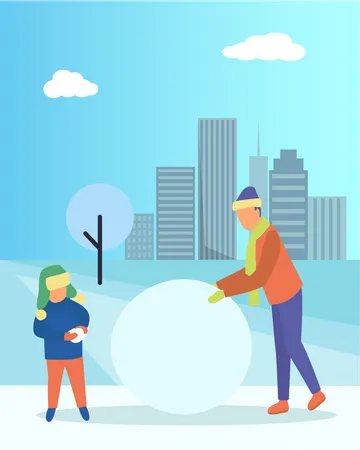 People playing with snowball  Illustration