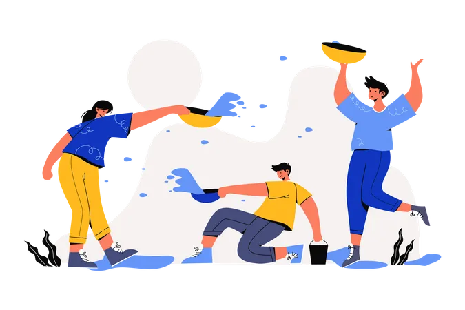 People playing with water on Songkran Festival Illustration