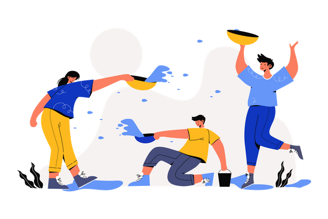 People playing with water on Songkran Festival  イラスト