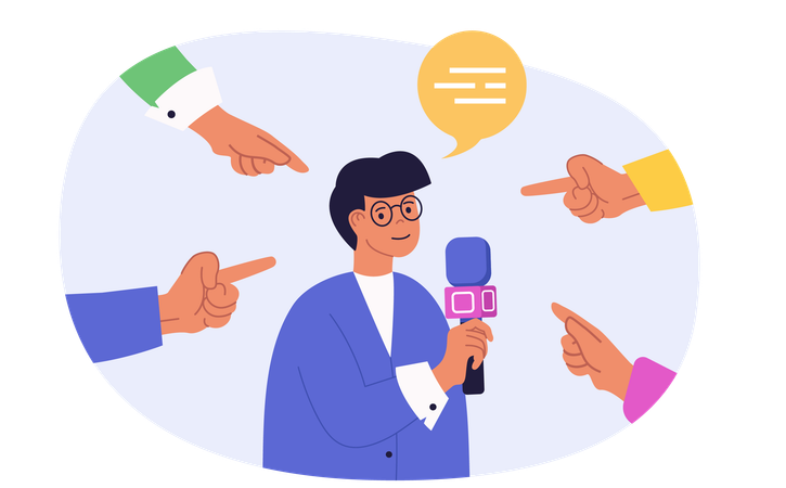 People pointing at journalist  Illustration