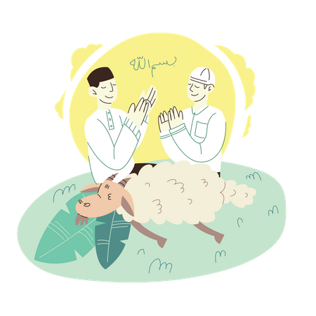 People Pray before Slaughtering Sacrificial Animals  イラスト