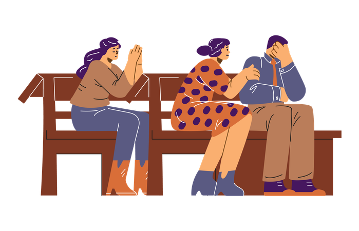 People pray sitting on benches of church  Illustration