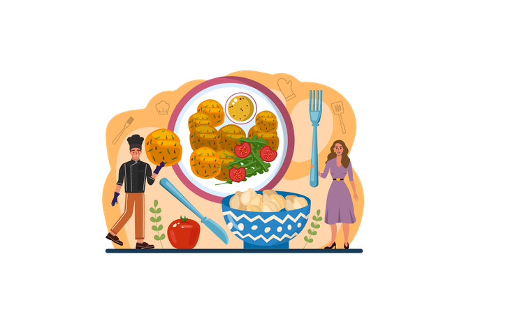 People prepares Jewish cuisine  Illustration