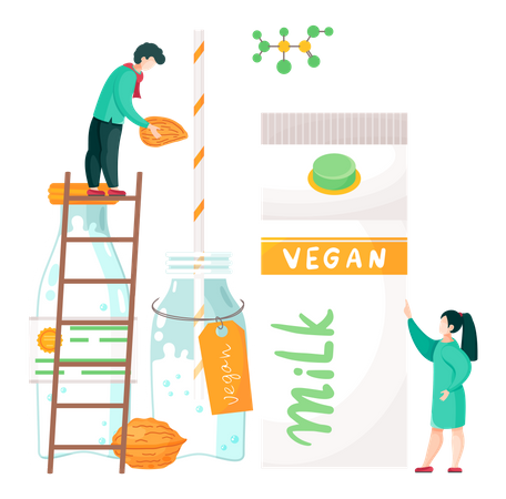 People preparing almond milk  Illustration