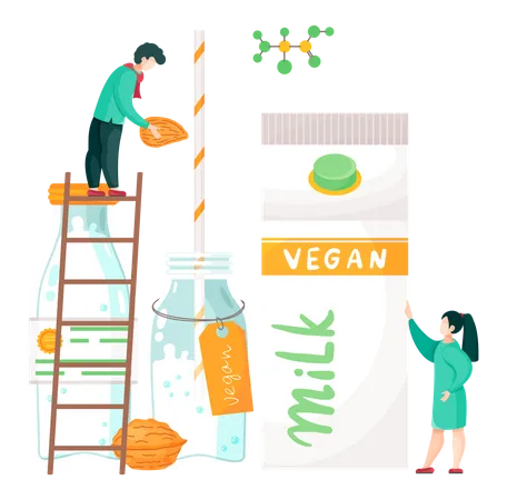 People preparing almond milk  Illustration