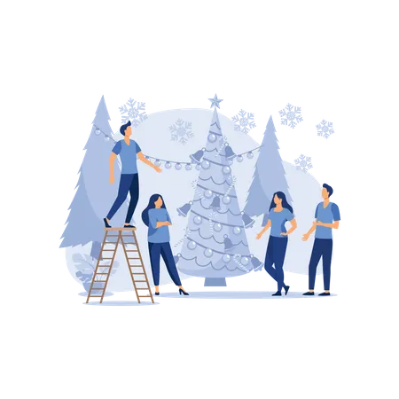 People preparing for christmas  Illustration