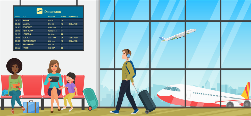People present at the airport  Illustration